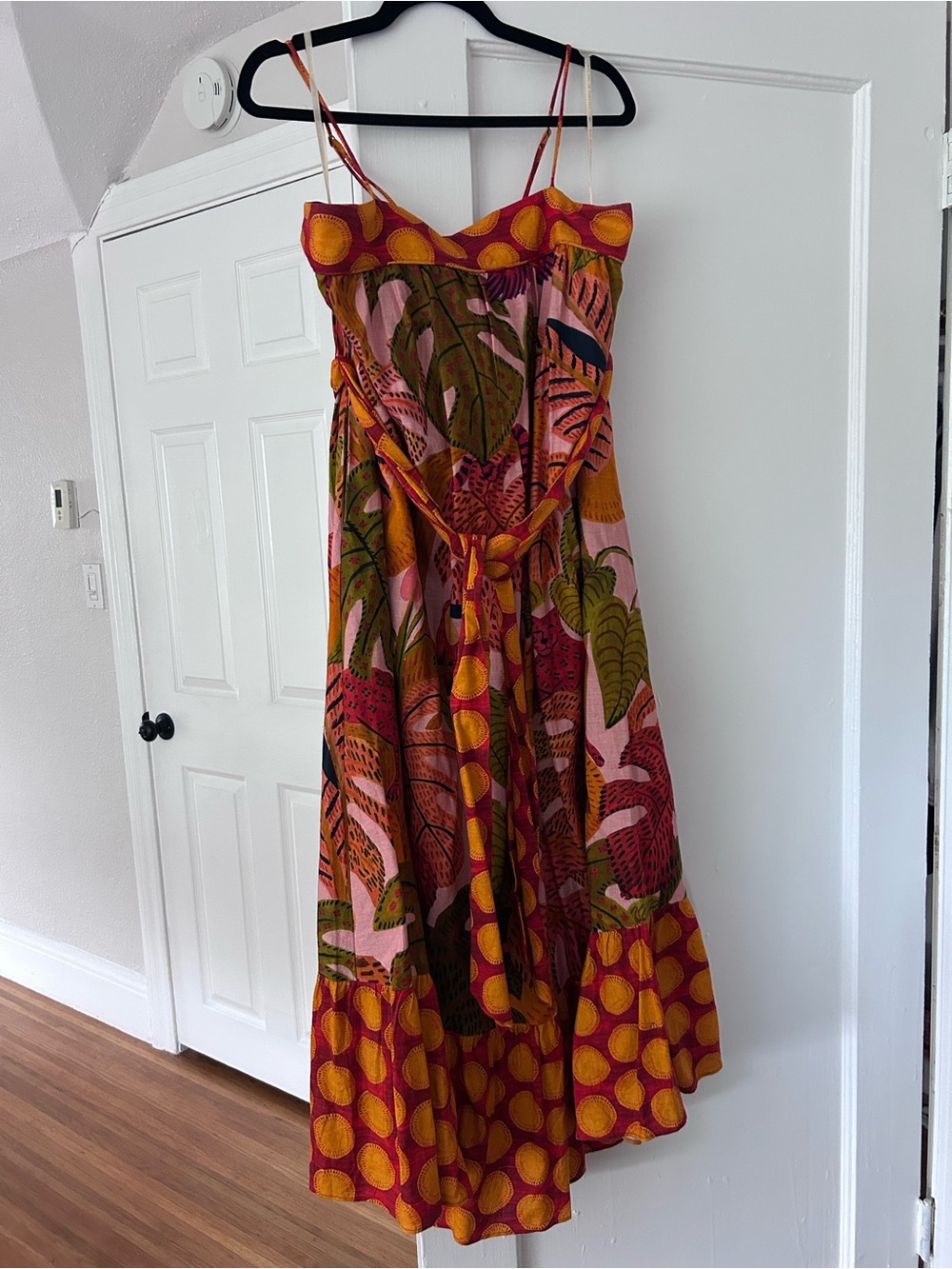 Tropical Print Spaghetti Strap Maxi Dress - Pink & Orange